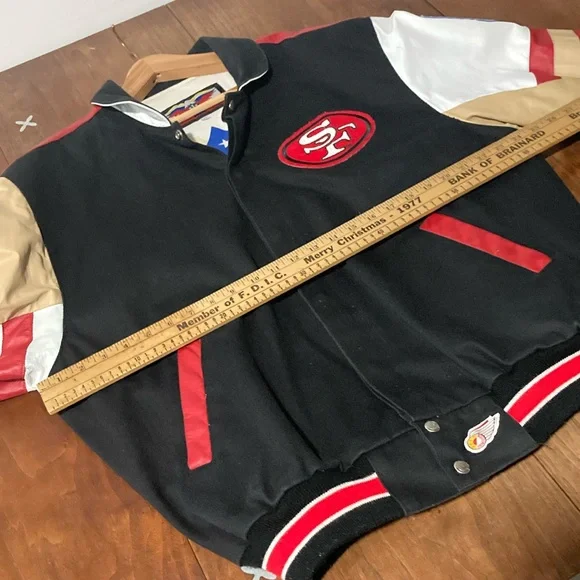 Jeff Hamilton San Francisco 49ers leather trim jacket XL - Picture 5 of 16